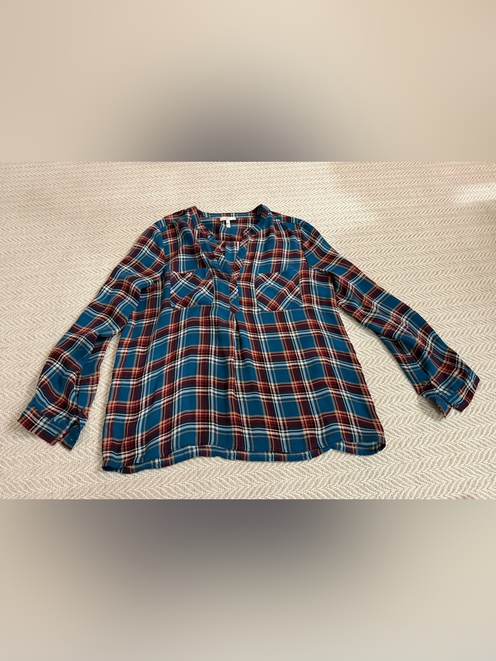 Joie Plaid Split-Neck Blouse - size M